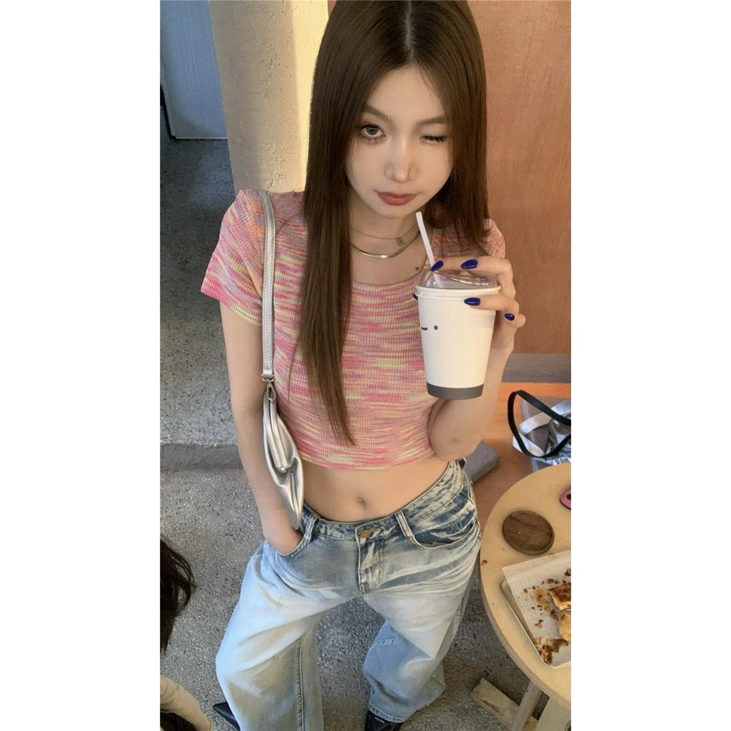 qkoole   Áo Dệt Kim Tay Ngắn Màu Sắc Đa Dạng Hợp Thời Trang