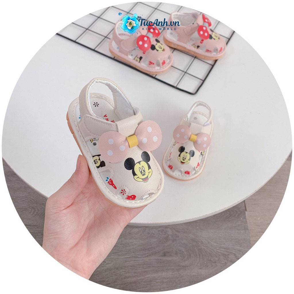 Sandal Tập Đi Cho Bé Gái, Sandal Rọ Mickey Nơ - TucAnh