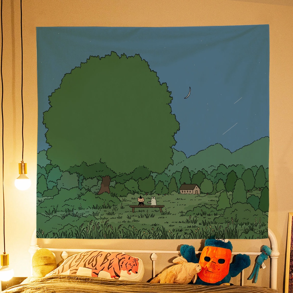 New ins cute cartoon background cloth wall cloth tapestry Internet celebrity layout room decoration student dormitory bed head cloth nnwE