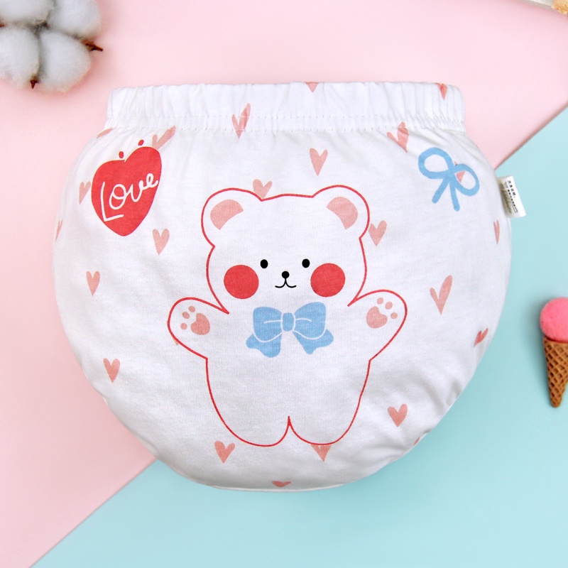 Quần lót tam giác LUCKY BIG CAT bằng cotton nguyên chất in nhiều họa tiết dễ thương phong cách Hàn Quốc cho bé