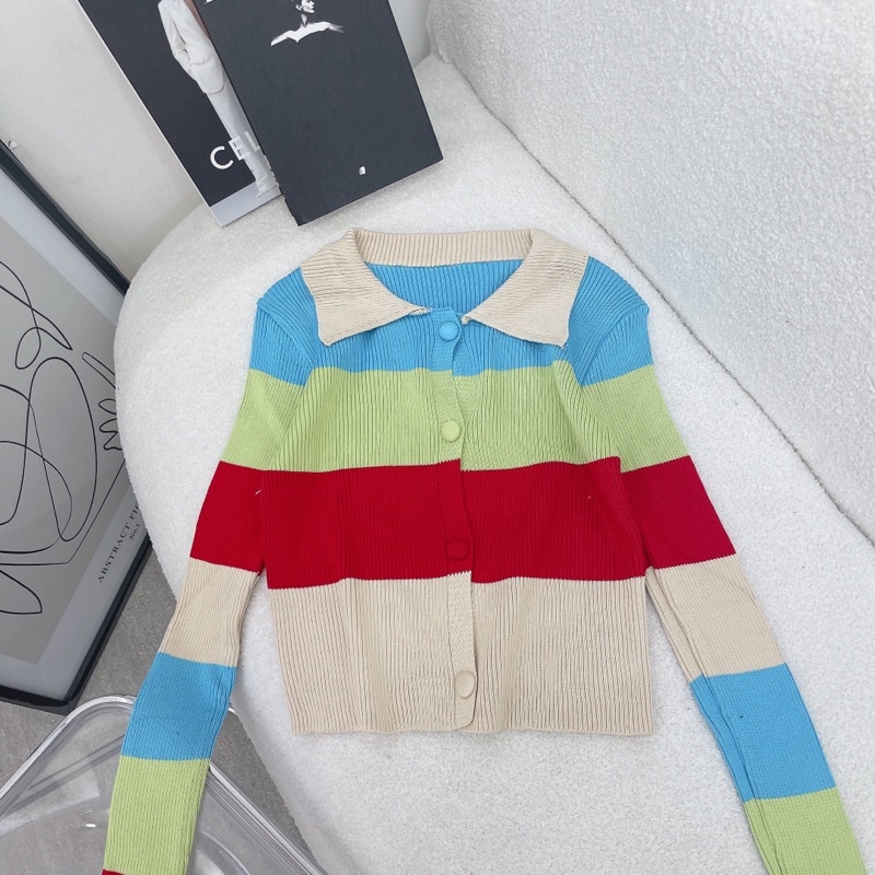 Áo Len Nữ Hàn Quốc VAYO Áo Len Tay Dài Nữ Cổ Bẻ Thời Trang Quảng Châu Dáng Ôm Kẻ Sọc Nhiều Màu Dưới 53kg | BigBuy360 - bigbuy360.vn