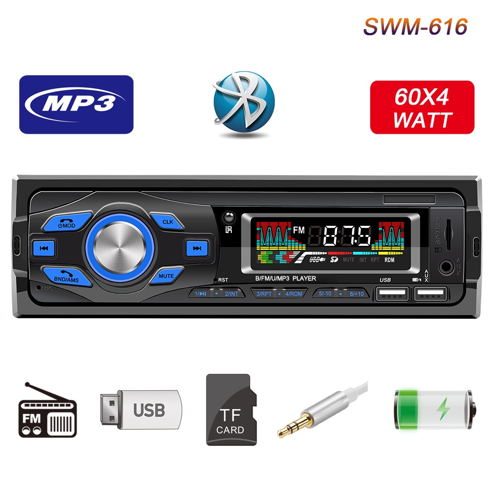 Máy Nghe Nhạc Mp3 1 Din Hai Cổng Usb Có Điều Khiển Từ Xa Cho Xe Hơi