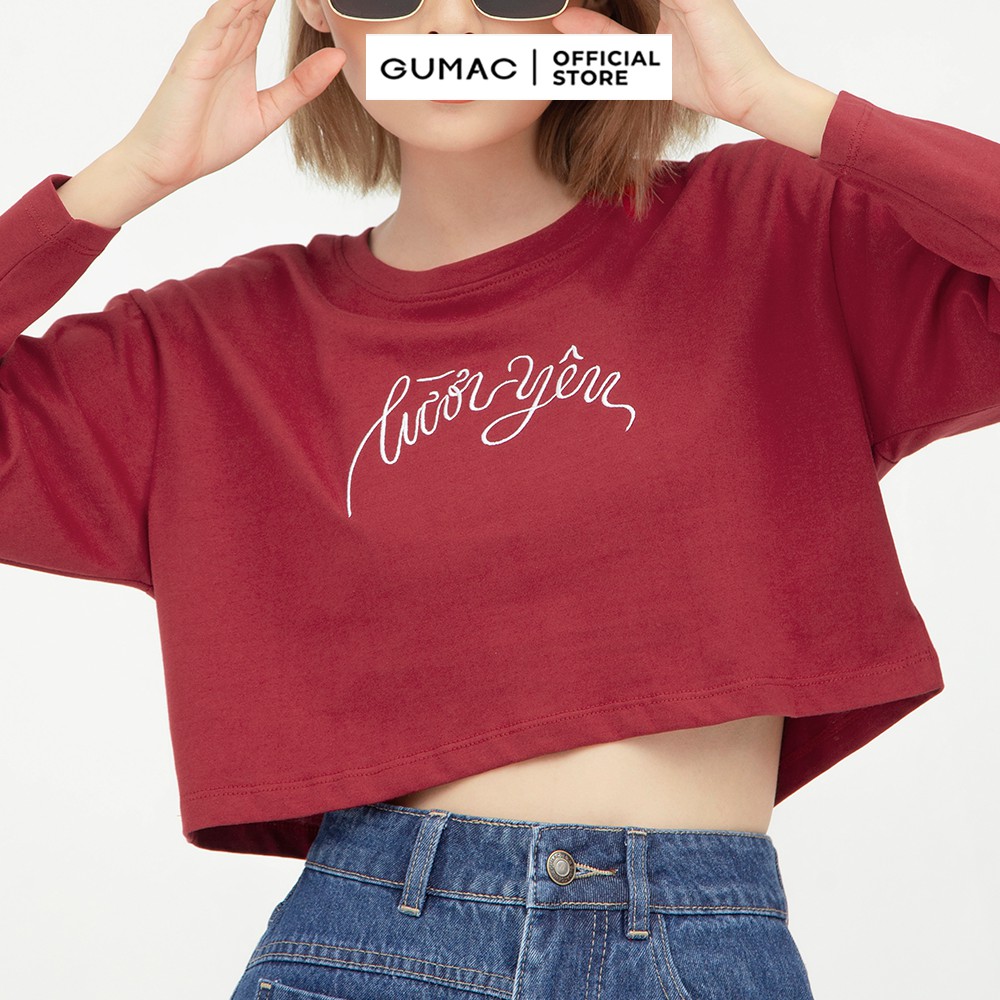 Áo croptop nữ GUMAC thêu chữ nổi bật, nhiều màu cá tính ATB565