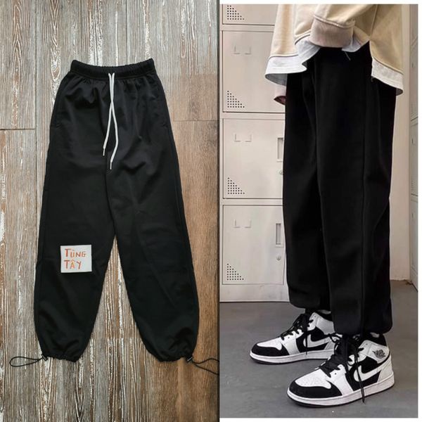 Quần Sweatpant Nỉ ống bom dây rút bo gấu Unisex nam nữ ( ảnh thật )