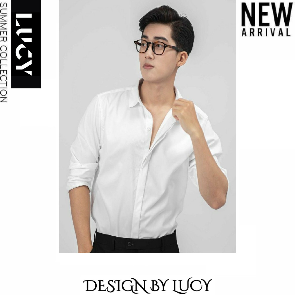 Áo sơ mi trơn Nữ Nam - LUCY vải Lụa thoáng mát, thấm hút, không nhăn form slim fit .