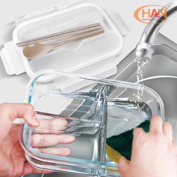 [BÁN LẺ - GHÉP THÀNH BỘ] Hộp đựng cơm văn phòng thủy tinh cao cấp có chia ngăn - Túi đựng giữ nhiệt - Bộ muổng đũa | BigBuy360 - bigbuy360.vn
