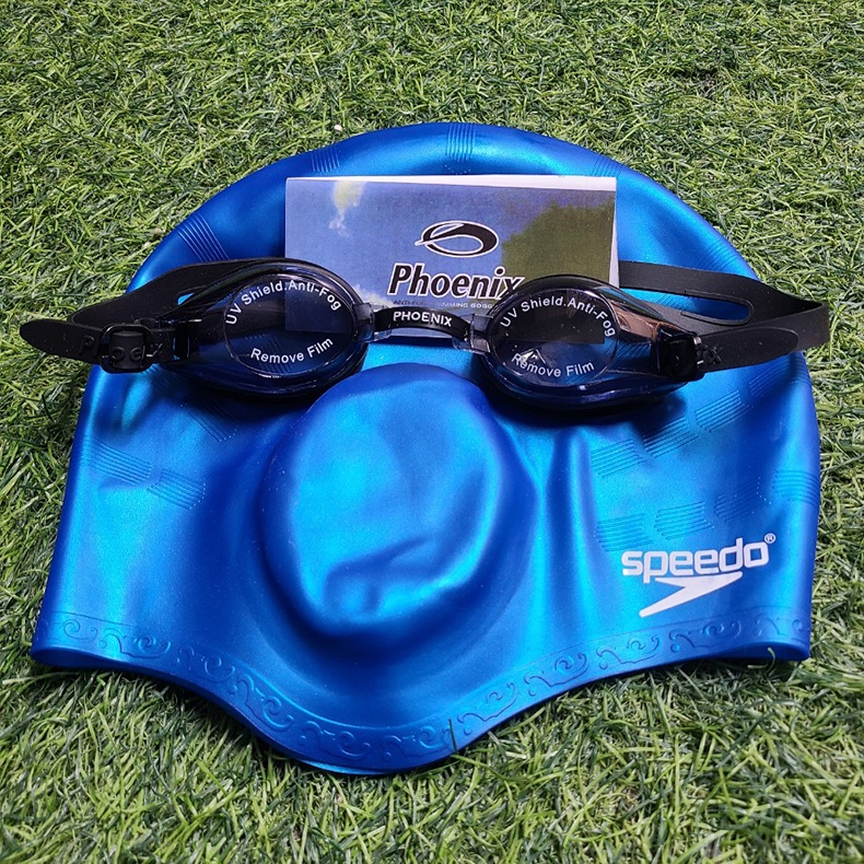 Combo nón bơi,mũ bơi che tai Speedo + Kính bơi Phoenix 203