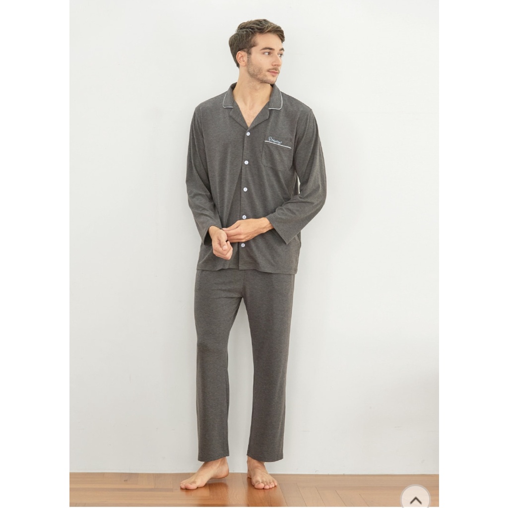 Pyjama ghi dài tay pha lụa