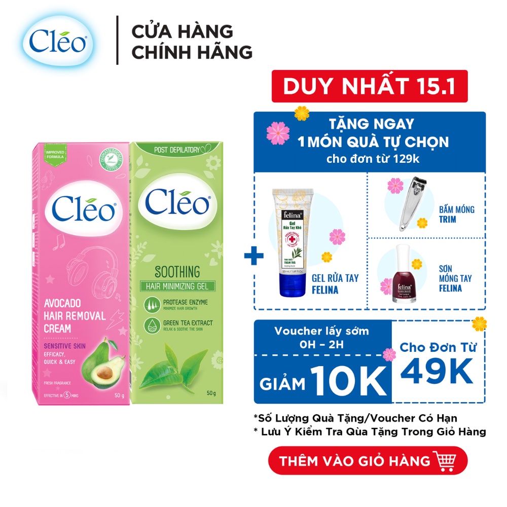 Combo gel dưỡng da sau tẩy lông Cléo giúp làm dịu da 50g và Kem Tẩy Lông Cléo 25g Cho Da Nhạy Cảm an toàn không đau rát