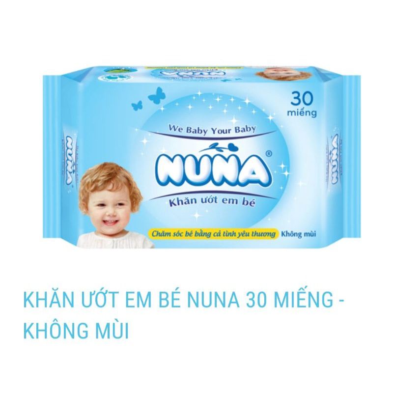 Combo 20 khăn giấy ướt Nuna 30 tờ ( tặng kèm 4 gói Let Green kháng khuẩn ) như hình. Date mới.Hàng chính hãng.