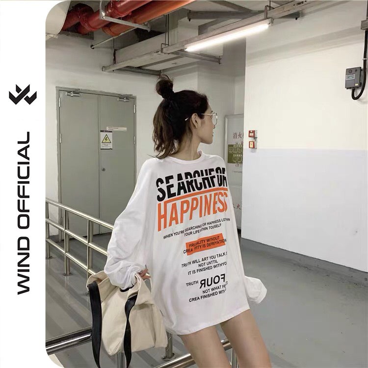 Áo thun tay dài WIND phông unisex form rộng HAPPINES sweater nam nữ oversize ulzzang