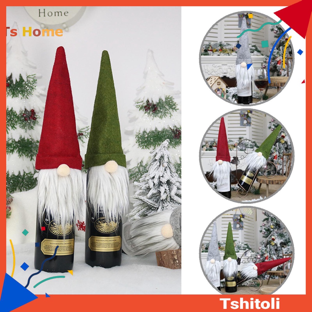 Bộ 3 Vỏ Bọc Chai Rượu Bằng Vải Không Dệt Phong Cách Giáng Sinh