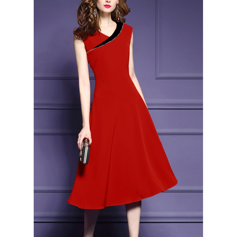 [GOTI - Giá Cực Mềm] Đầm Xòe Dự Tiệc Trung Niên BigSize Phối Màu Cổ Đính Cườm Viền Tặng Mẹ 3039