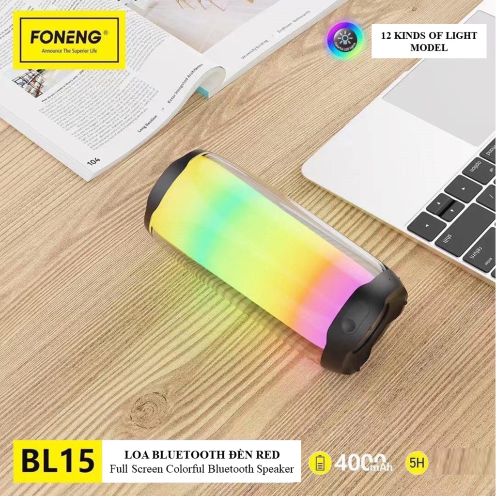 Loa Bluetooth FONENG BL14 Chính Hãng, Đèn Red Phát Sáng với 12 Kiểu Màu Thời Lượng Pin Dài