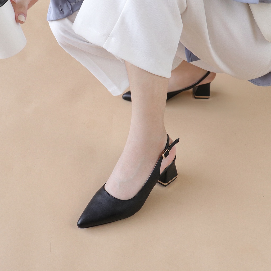 Giày cao gót nữ 5p gót đế vuông mũi nhọn dáng slingback bít mũi thời trang công sở đẹp bAimée & bAmor - MS1675