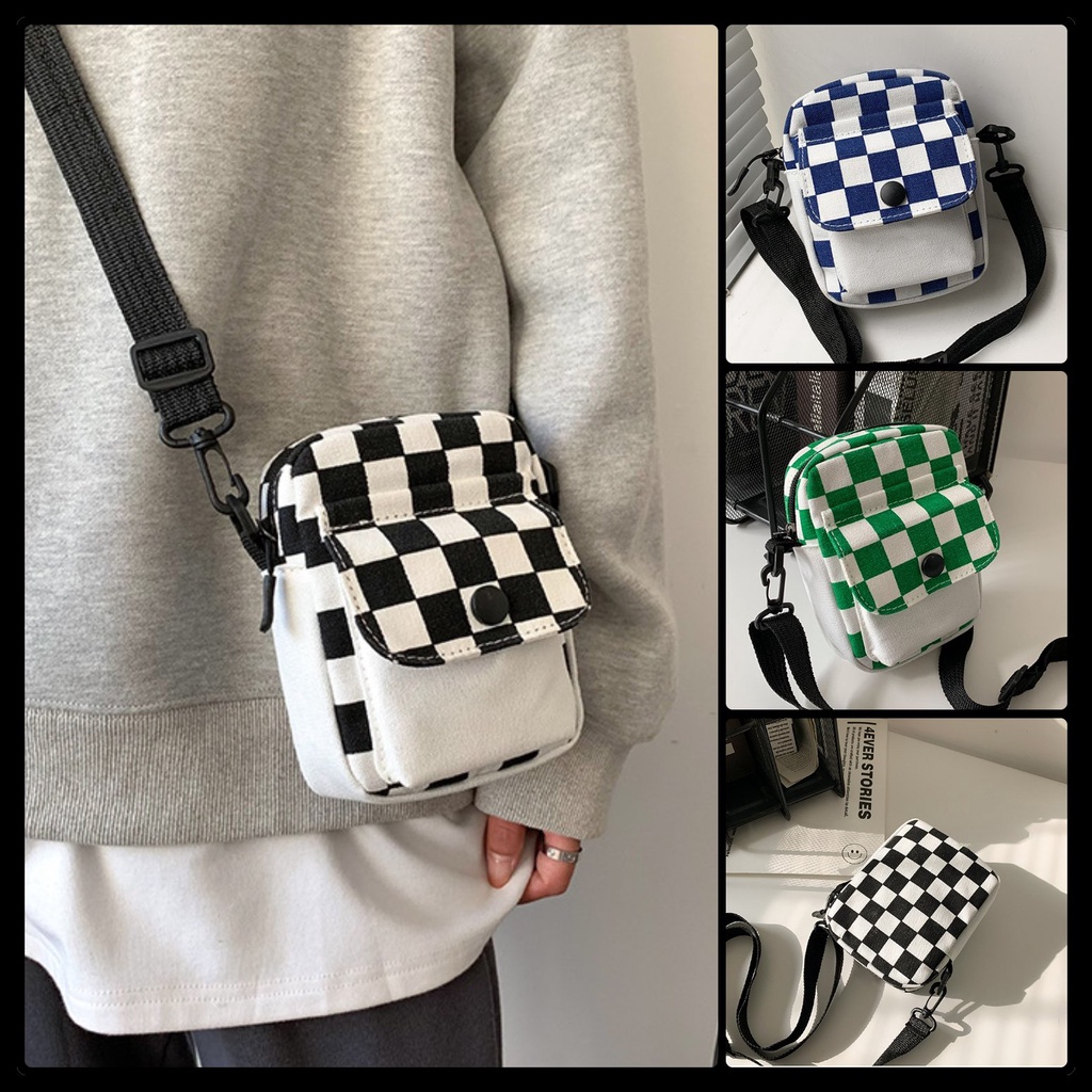 Túi vải đeo chéo nữ mini nhỏ xinh thời trang ulzzang để đồ dùng đi chơi chụp ảnh cute họa tiết Caro