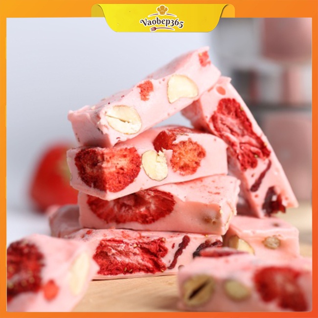 [60 chiếc/860g] Set nguyên liệu kẹo Nougat vị Dâu (kẹo hạnh phúc) siêu hạt, siêu nhiều mứt trái cây
