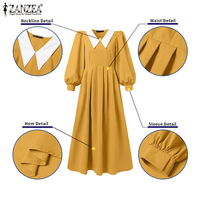 Đầm dài Zanzea dáng rộng tay phồng thời trang đường phố Hàn Quốc dành cho nữ