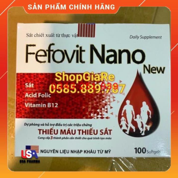 Fefovit Nano USA bổ máu, bổ sung Sắt hữu cơ, Acid Folic - 100 viên