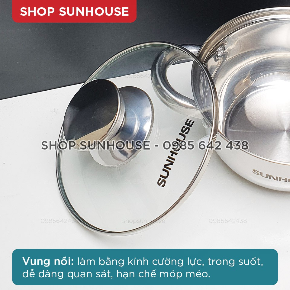 Bộ nồi inox 3 đáy SUNHOUSE SH334 size 16-20-24cm dùng được với bếp từ