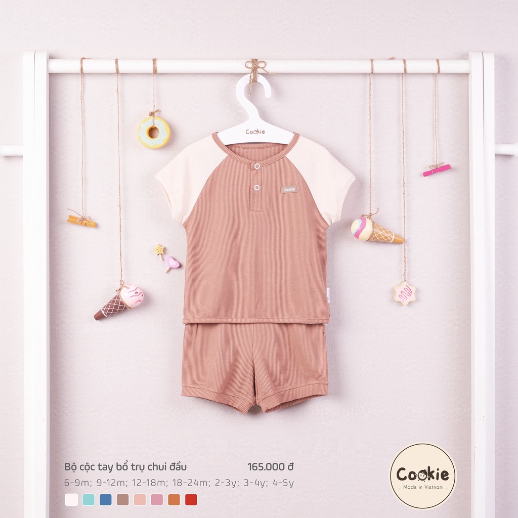 Bộ cộc COOKIE bổ trụ chui đầu 6-9/9-12/12-18/18-24M chất liệu Air-Cool Knitwear điều hoà nhiệt 4 mùa - Monnie Kids