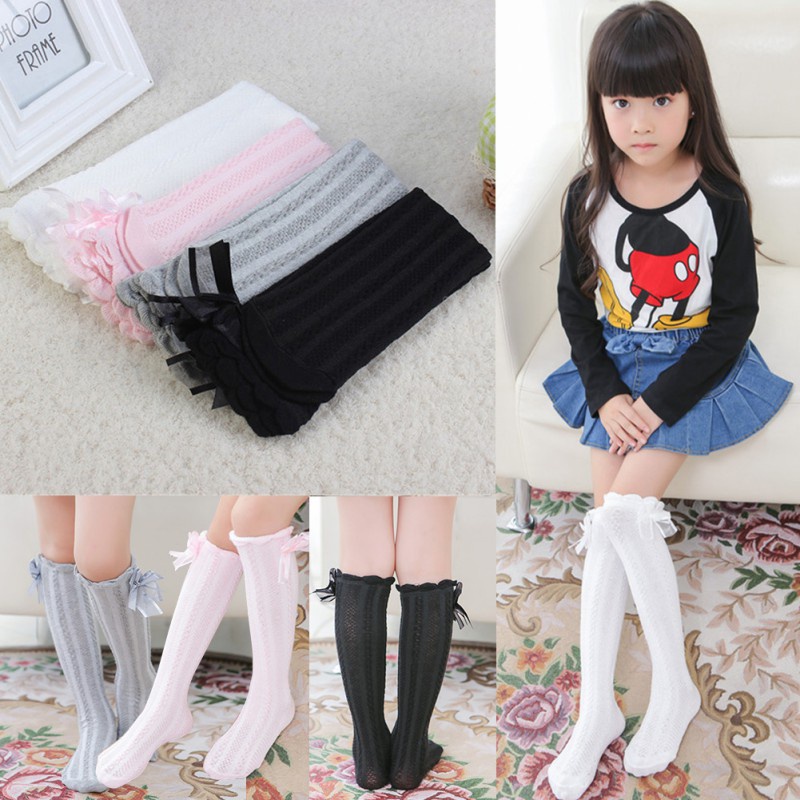 Vớ Cotton Cao Đến Đầu Gối Mềm Mại Đính Nơ Dễ Thương Dành Cho Bé