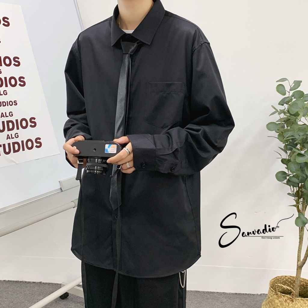 Áo sơ mi nam SANVADIO dài tay phong cách Hàn Quốc form dáng unisex-cổ bẻ-vải thái chống xù ASM30