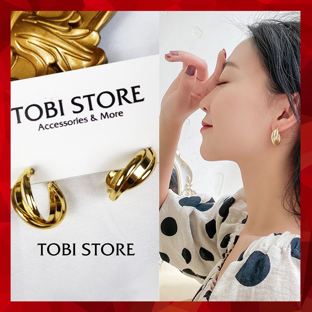 Khuyên tai nữ tròn Hoa tai gài xoắn nhiều lớp ánh vàng sang trọng NO SKU 74 TOBI STORE