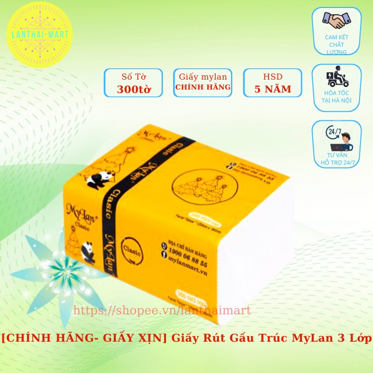 Giấy Rút Gấu Trúc MyLan 3 Lớp (300 Tờ/Gói, 10 Gói/Xách) [GIẤY CÔNG TY - CHÍNH HÃNG]