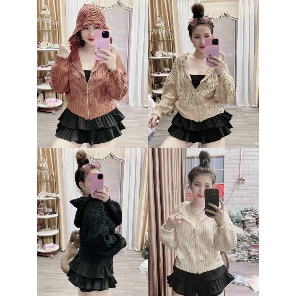 áo len nữ khoác thu đông có nón c