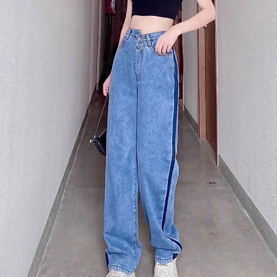 Quần jean nữ ống rộng lưng cao rách gối basic 🍀 Quần bò jeans ống đứng cạp cao ống suông cao cấp giá rẻ đẹp | BigBuy360 - bigbuy360.vn