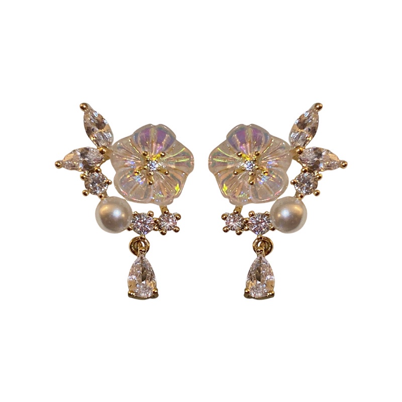 Bông Tai Hình Hoa Và Bướm Đính Đá Nhiều Màu Lấp Lánh Phong Cách Hàn Quốc