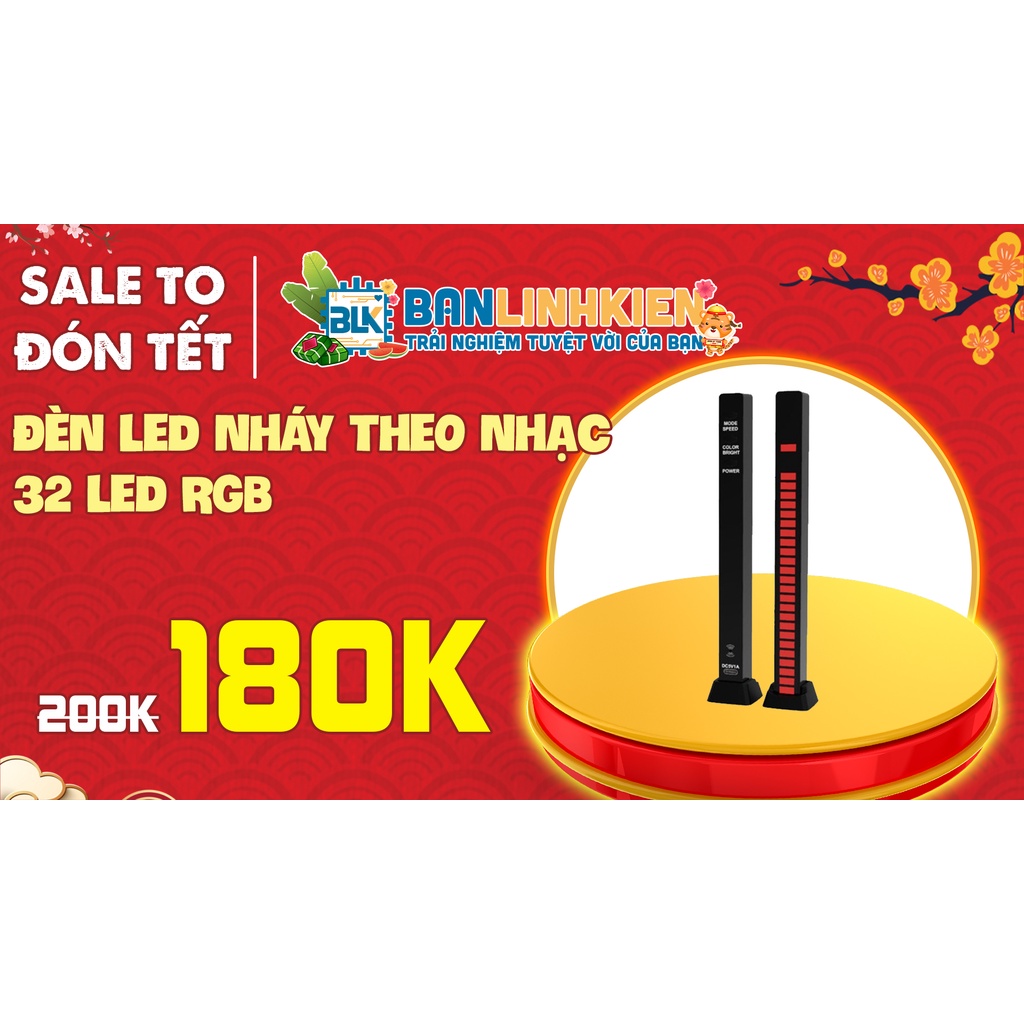 Bộ Thanh đèn led 32 bóng RGB nhấp nháy theo nhạc Ánh sánh nhiều màu Tự điều chỉnh âm thanh 32 mức Pin Sạc Cổng Type C