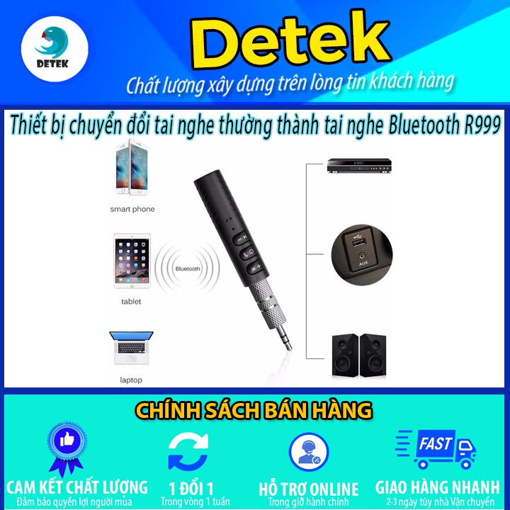 Thiết bị chuyển đổi tai nghe thường thành Bluetooth Detek R999 Tặng Jack 3.5