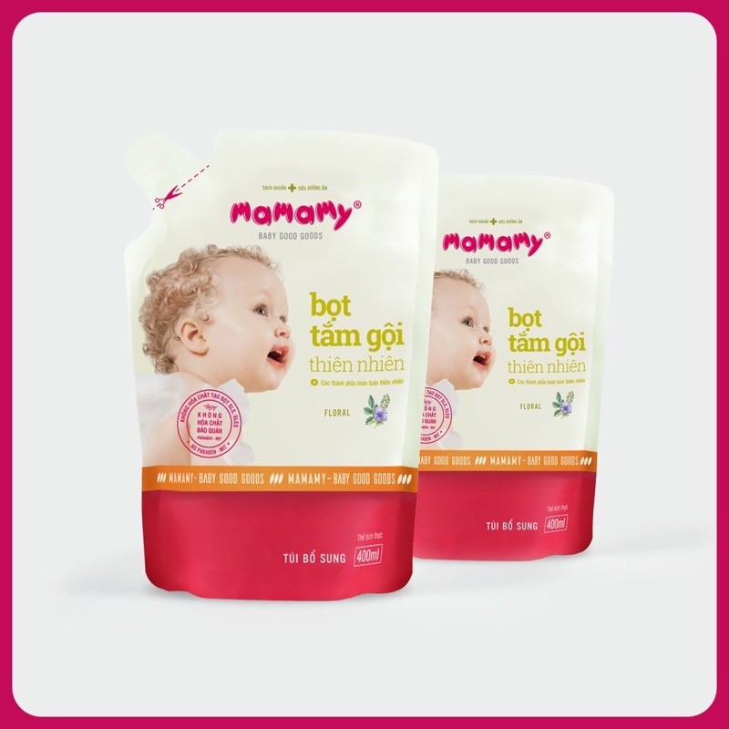COMBO 2 TÚI BỌT TẮM GỘI THIÊN NHIÊN  MAMAMY 400ml