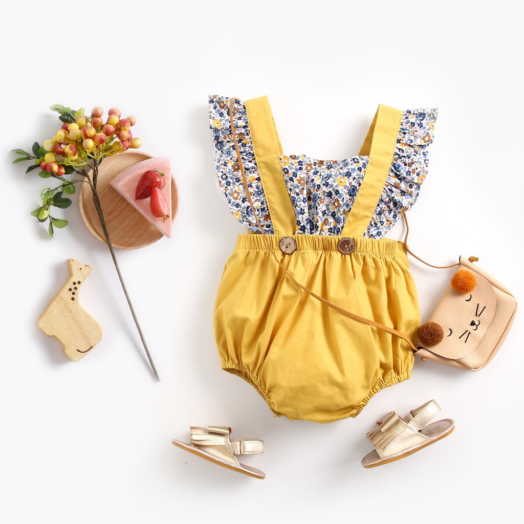 Áo liền quần ngắn Sanlutoz bằng cotton họa tiết hoa mùa hè cho bé gái