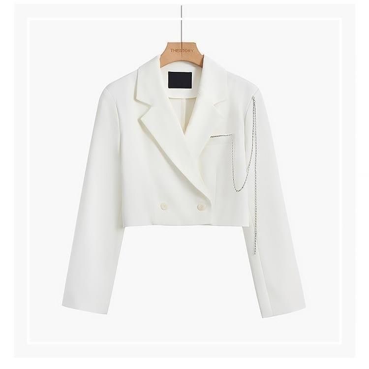 Áo Khoác Blazer Phong Cách Punk Gothic Với Dây Xích Kim Loại Thời Trang Đường Phố Harajuku Cho Nữ