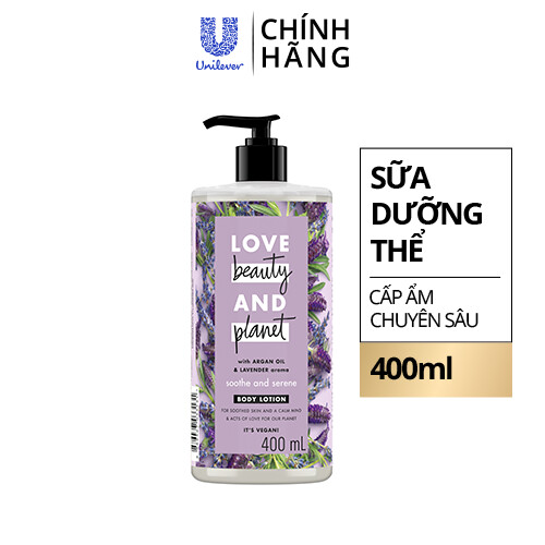 Sữa dưỡng thể LOVE BEAUTY &amp; PLANET dưỡng ẩm dịu nhẹ Soothe &amp; Serene với 100% tinh dầu Argan Morocco 400ml