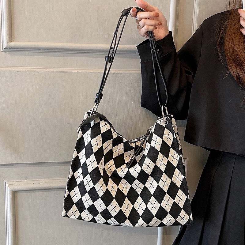 Có Sẵn - Túi tote CARO đeo vai vải canvas hoạ tiết đơn giản quai da phong cách ulzzang hot trend
