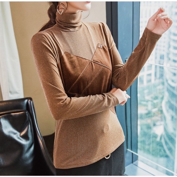 A68217 Áo nhung nữ lót nỉ  ấm ánh nhũ mặc mùa đông hàng nhập