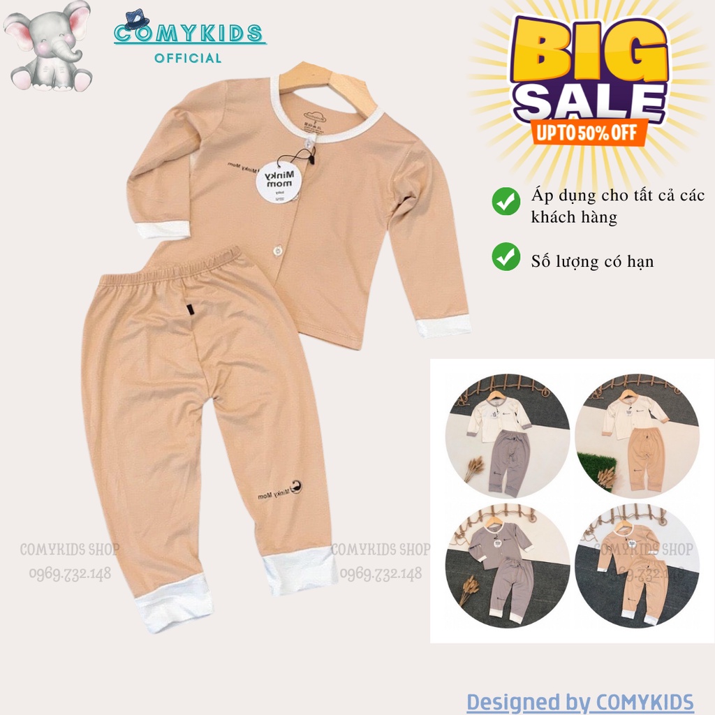 Bộ Dài Tay Thun Lạnh Cho Bé Gái, Bé Trai Minky Mom Vải Cotton 100% cài cúc giữa , Bộ Quần Áo Trẻ Em Thu Đông