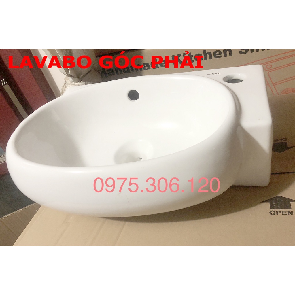 Chậu rửa mặt lavabo góc treo tường 422NA thương hiệu NA.GRAND, men NANO trắng sáng chống ố chống bám bẩn