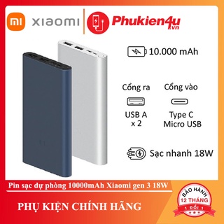 Sạc dự phòng Xiaomi Gen3 dung lượng 10000mAh – Hỗ trợ sạc nhanh 18W – Hàng chính hãng