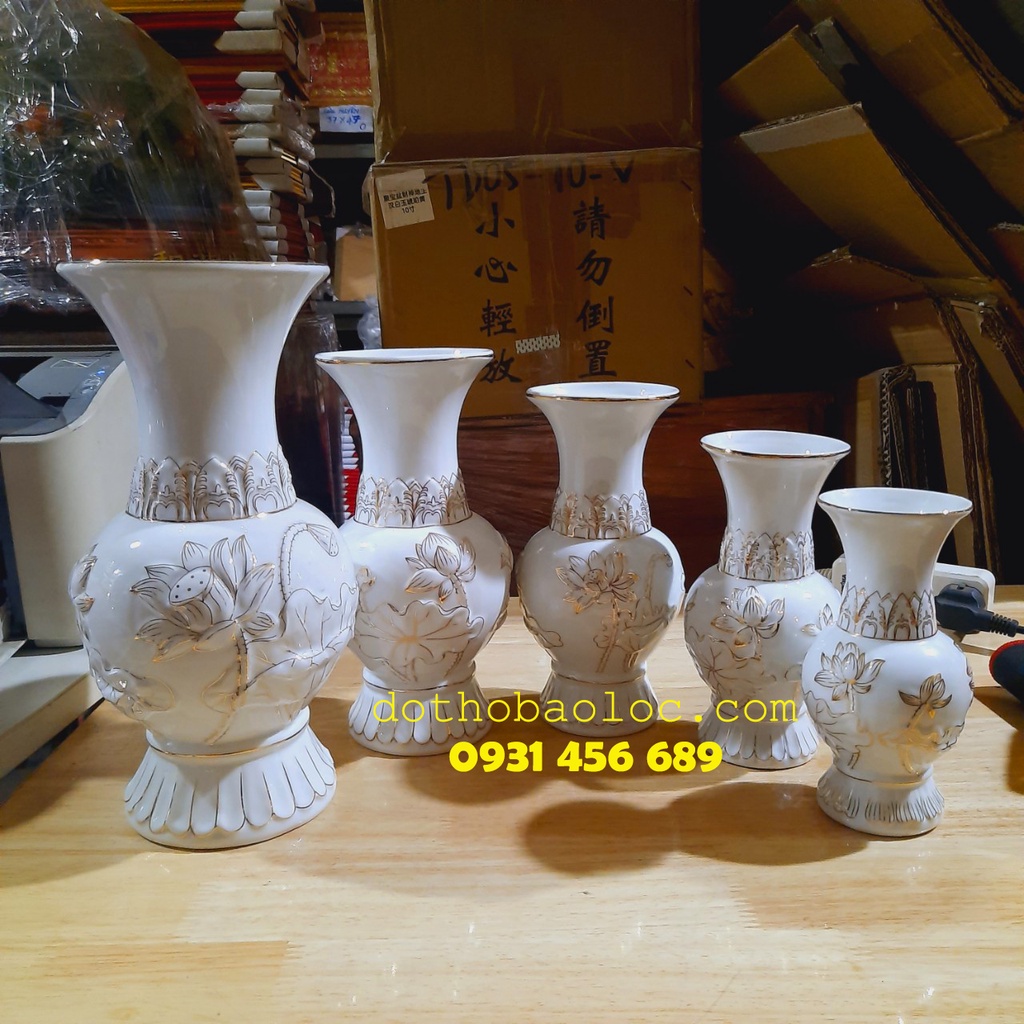 Bình bông sứ bạch ngọc cao cấp 5 cỡ cao :17cm, 19cm, 22cm, 25cm, 30cm