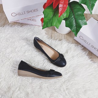 Giày đế xuồng da thật nơ khóa - 2105
