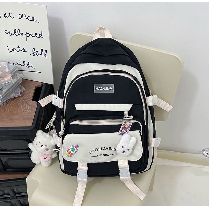 Balo Haolida chất liệu chống thấm phối màu thời trang tặng full phụ kiện sticker móc khóa