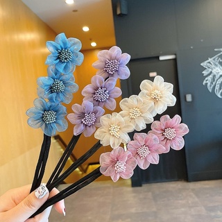Thanh búi tóc hoa trà 3D phụ kiện cột tóc hình hoa