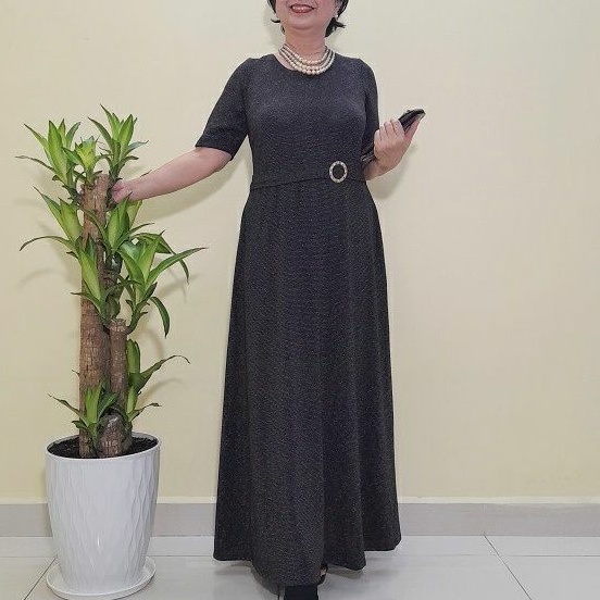 Size L, XL (52 - 72kg) - Váy Đầm Trung Niên Dự Tiệc Thun Kim Tuyến Sang Trọng Dáng Xòe