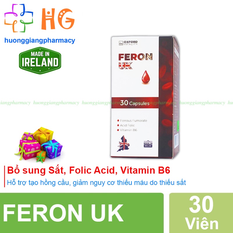 FERON UK- Viên uống bổ sung Sắt cho người trưởng thành ( Hộp 30 viên nang cứng)