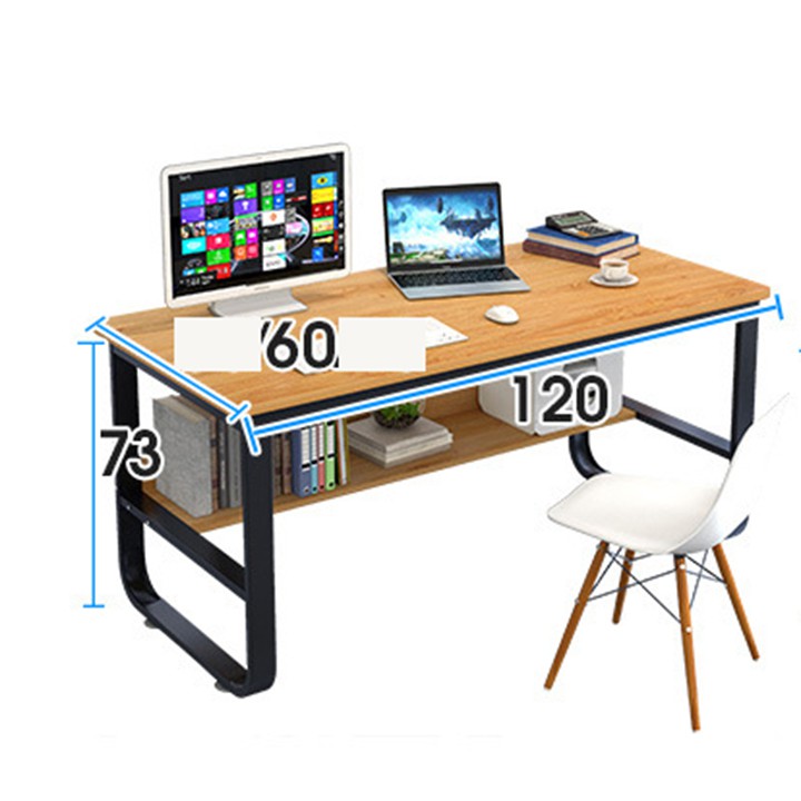 Bàn làm việc 2 tầng chân U dày 120x60x73cm